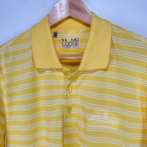 Under Armour Performance Polo Shirt Men Medium Yellow Greenbriar Old White TPC - Picture 2 of 9